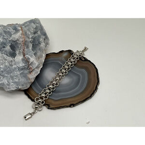 925 Sterling Silver Linked W/ Half Cut Ball Box Closure 6.5” Bracelet